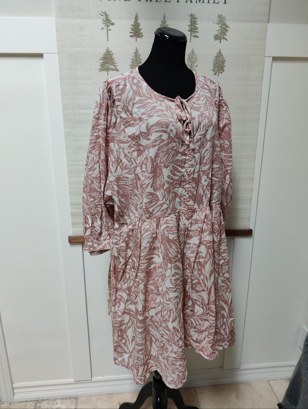 Reitmans x Toni Fifi Tropical Leaf Boho Midi Dress Mauve Pink Plus Size 3X - Picture 2 of 7